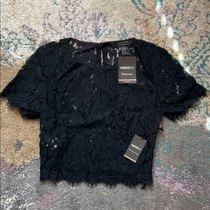 NEVER WORN black see-through lace shirt